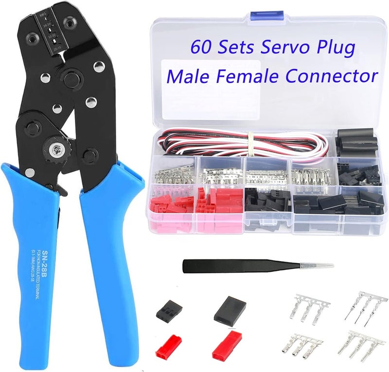 Fraternize 60 Sets JST Servo Connector Kits Plug Male Female Crimp Pin Cable with SN-28B Dupont Crimping Tool 0.1-1.0mm ²(AWG28-18) Compatible JST SYP servo wire cable for RC Car Hitec Spektrum Model Airplanes - Image 1